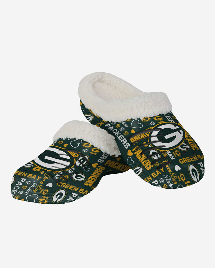 Green Bay Packers Womens Sherpa Lined Logo Love Clog FOCO - FOCO.com