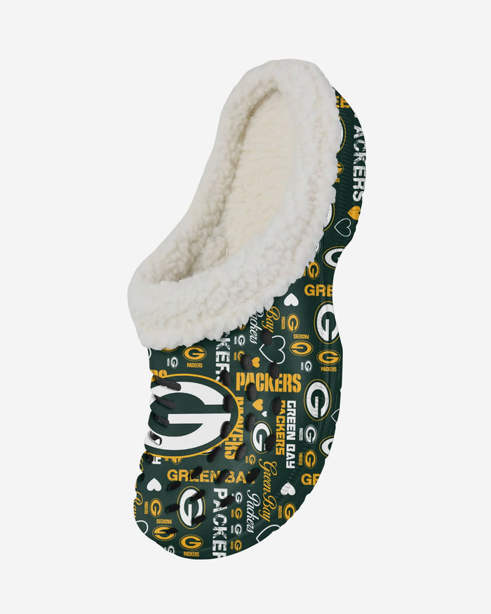 Green Bay Packers Womens Sherpa Lined Logo Love Clog FOCO - FOCO.com