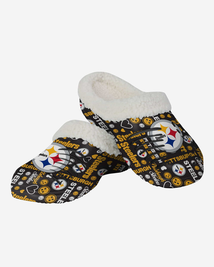 Pittsburgh Steelers Womens Sherpa Lined Logo Love Clog FOCO - FOCO.com