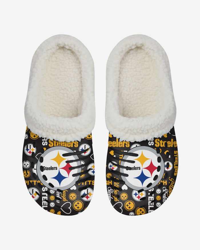 Pittsburgh Steelers Womens Sherpa Lined Logo Love Clog FOCO - FOCO.com