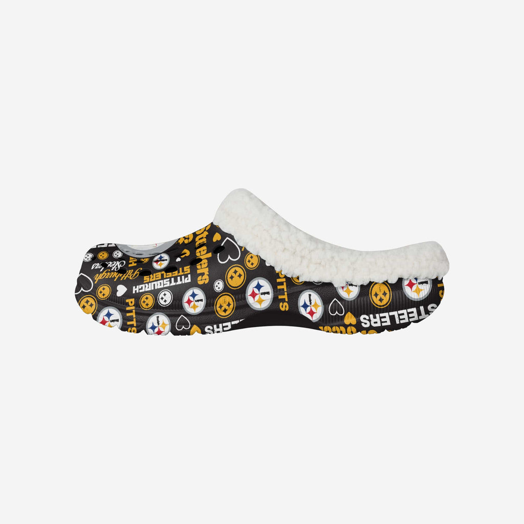 Pittsburgh Steelers Womens Sherpa Lined Logo Love Clog FOCO S - FOCO.com