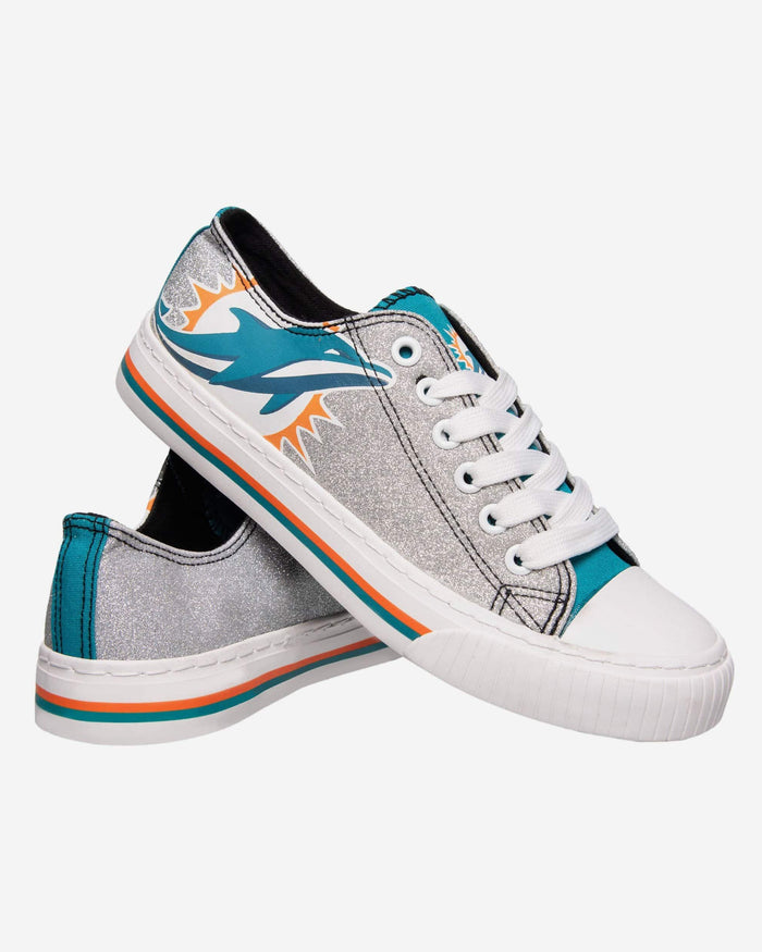 Miami Dolphins Womens Glitter Low Top Canvas Shoe FOCO - FOCO.com