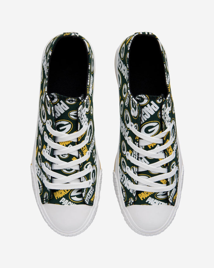 Green Bay Packers Womens Low Top Repeat Print Canvas Shoe FOCO - FOCO.com