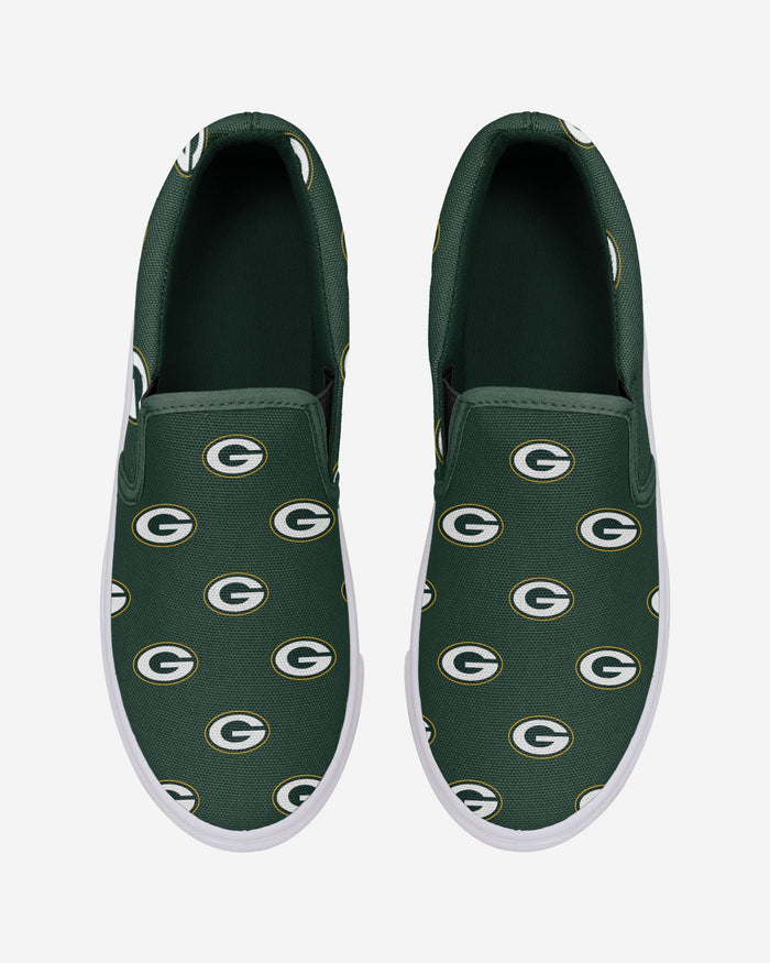 Green Bay Packers Womens Repeat Logo Slip On Canvas Shoe FOCO - FOCO.com