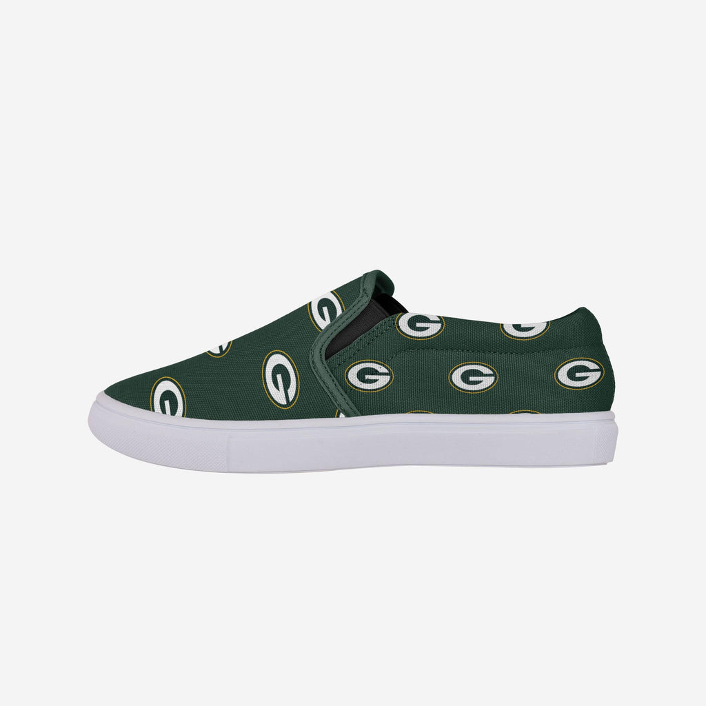 Green Bay Packers Womens Repeat Logo Slip On Canvas Shoe FOCO 6 - FOCO.com