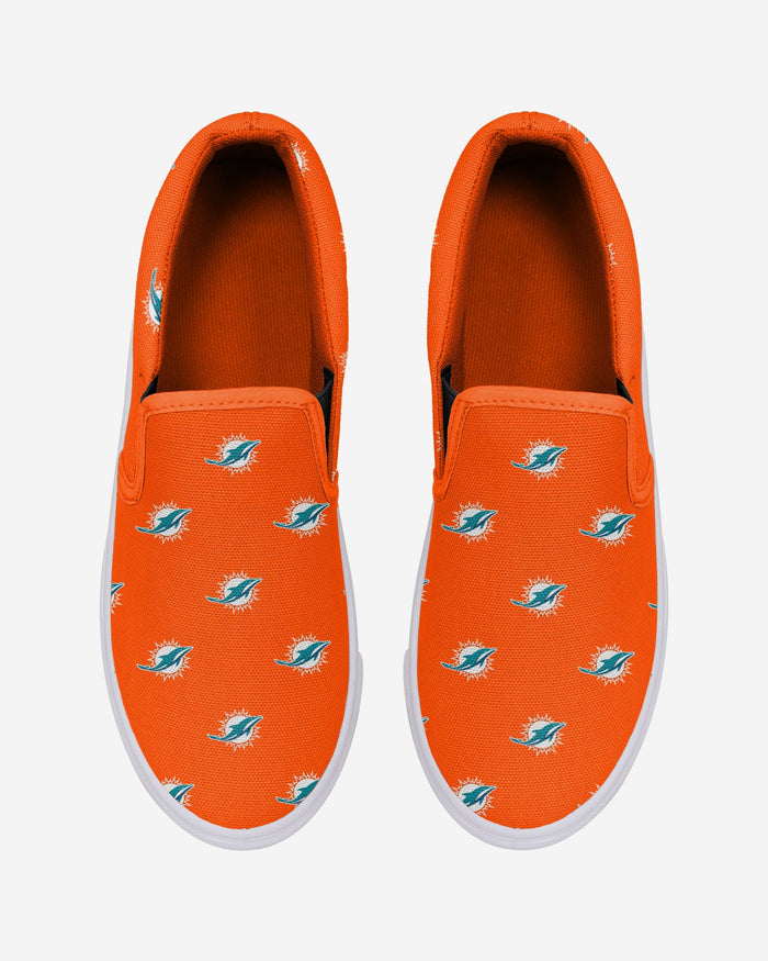 Miami Dolphins Womens Repeat Logo Slip On Canvas Shoe FOCO - FOCO.com