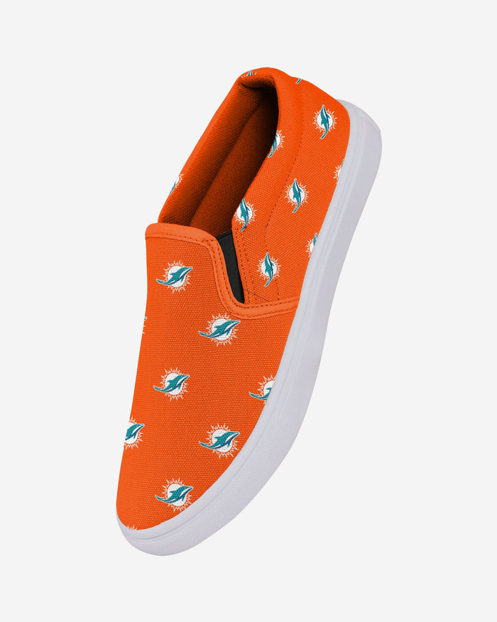 Miami Dolphins Womens Repeat Logo Slip On Canvas Shoe FOCO - FOCO.com