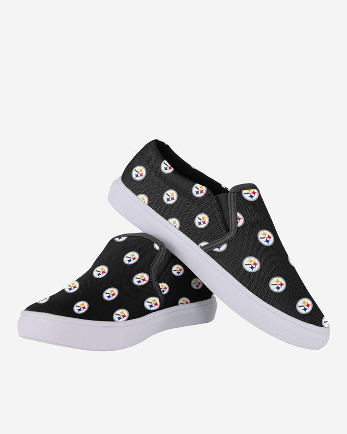 Pittsburgh Steelers Womens Repeat Logo Slip On Canvas Shoe FOCO - FOCO.com