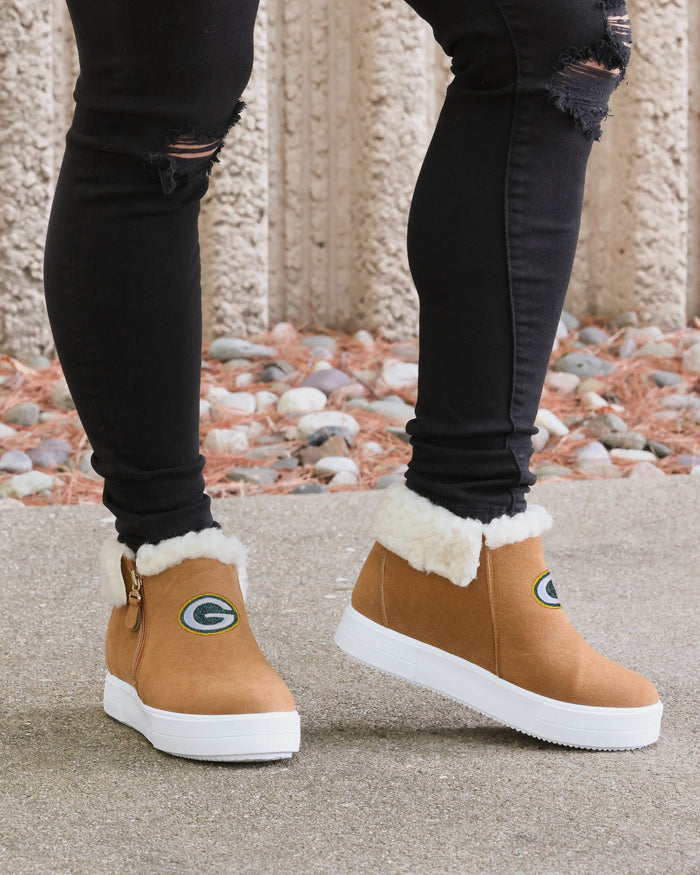 Green Bay Packers Womens Fuzzy Brim Zipper Boot FOCO - FOCO.com