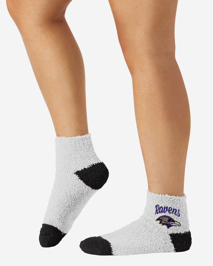 Baltimore Ravens 2 Pack Womens Script Logo Fuzzy Ankle Socks FOCO - FOCO.com