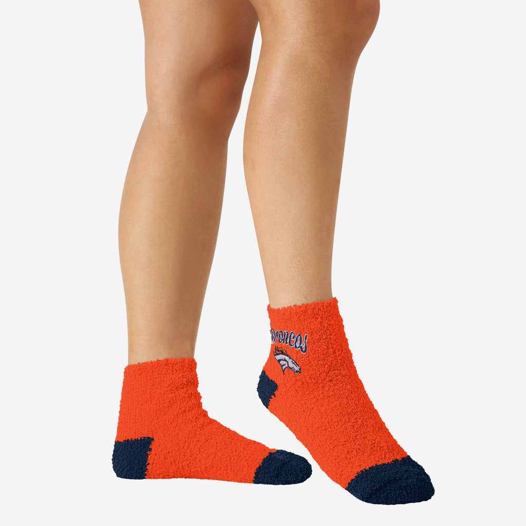 Denver Broncos 2 Pack Womens Script Logo Fuzzy Ankle Socks FOCO