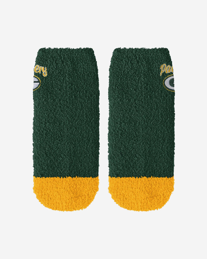 Green Bay Packers 2 Pack Womens Script Logo Fuzzy Ankle Socks FOCO - FOCO.com