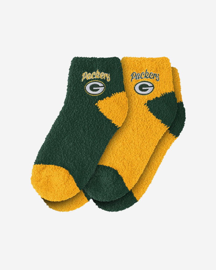 Green Bay Packers 2 Pack Womens Script Logo Fuzzy Ankle Socks FOCO - FOCO.com