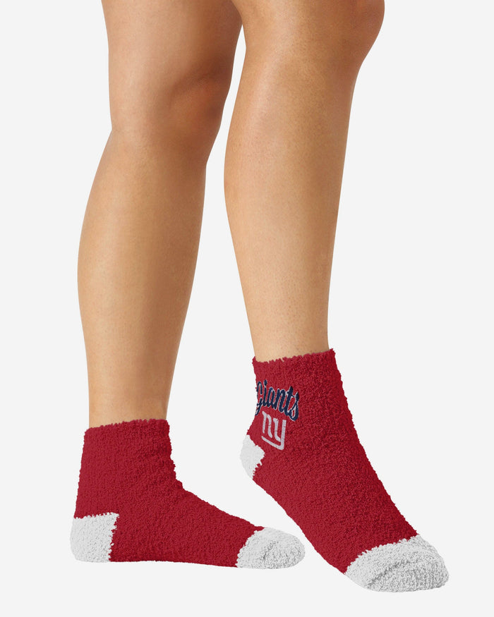 New York Giants 2 Pack Womens Script Logo Fuzzy Ankle Socks FOCO - FOCO.com