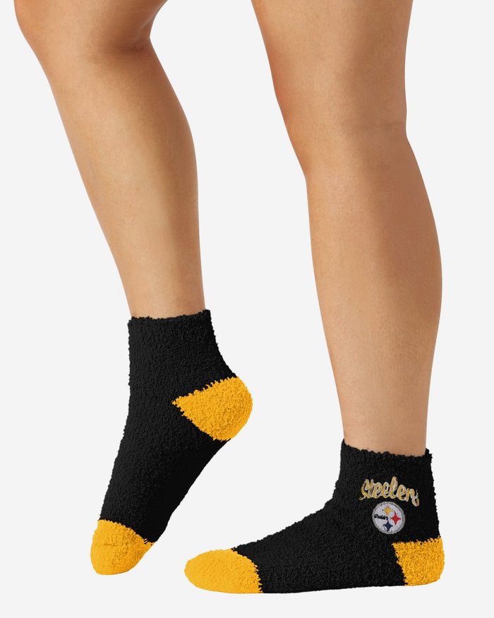 Pittsburgh Steelers 2 Pack Womens Script Logo Fuzzy Ankle Socks FOCO - FOCO.com