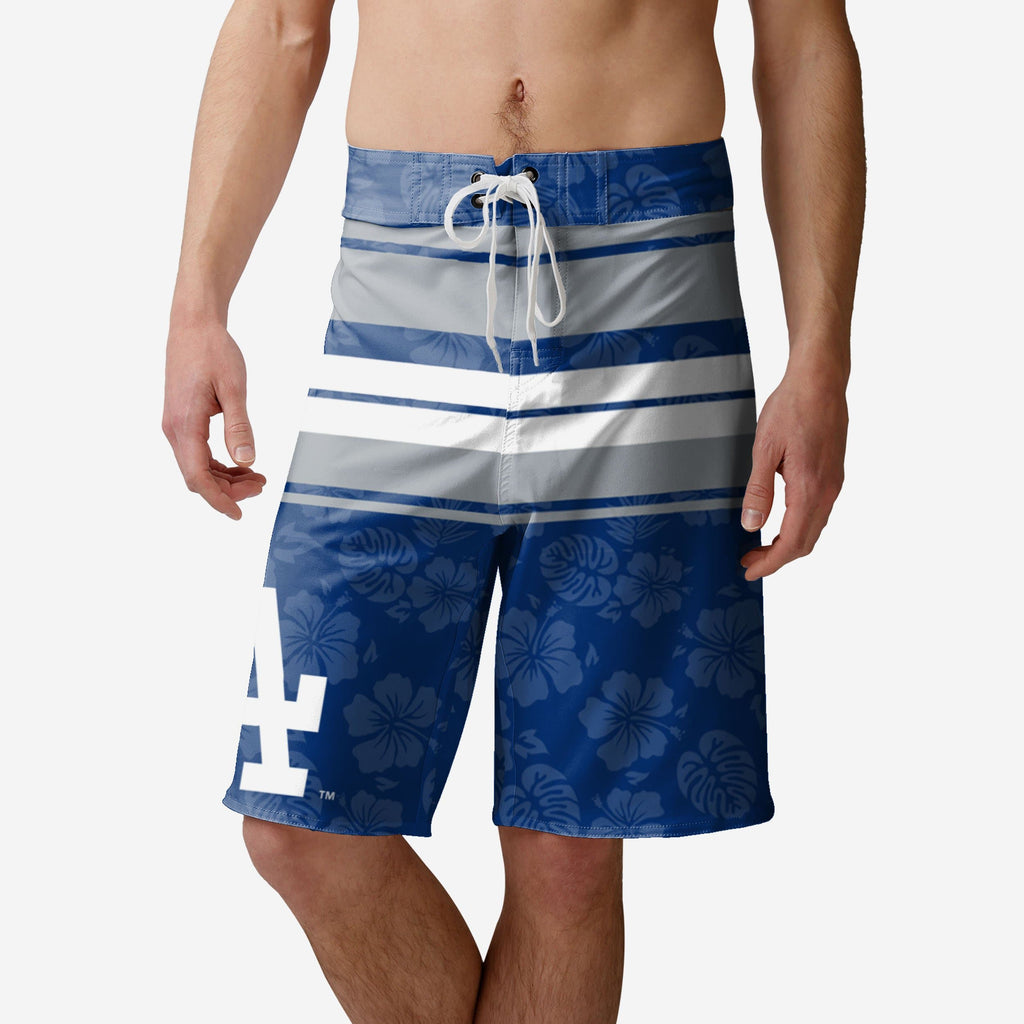 Los Angeles Dodgers Hibiscus Boardwalk Stripe Boardshorts FOCO S - FOCO.com