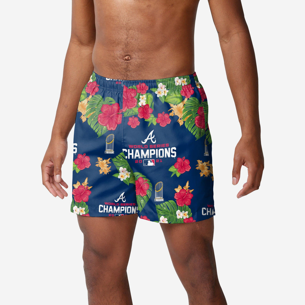 Atlanta Braves 2021 World Series Champions Floral Swimming Trunks FOCO S - FOCO.com