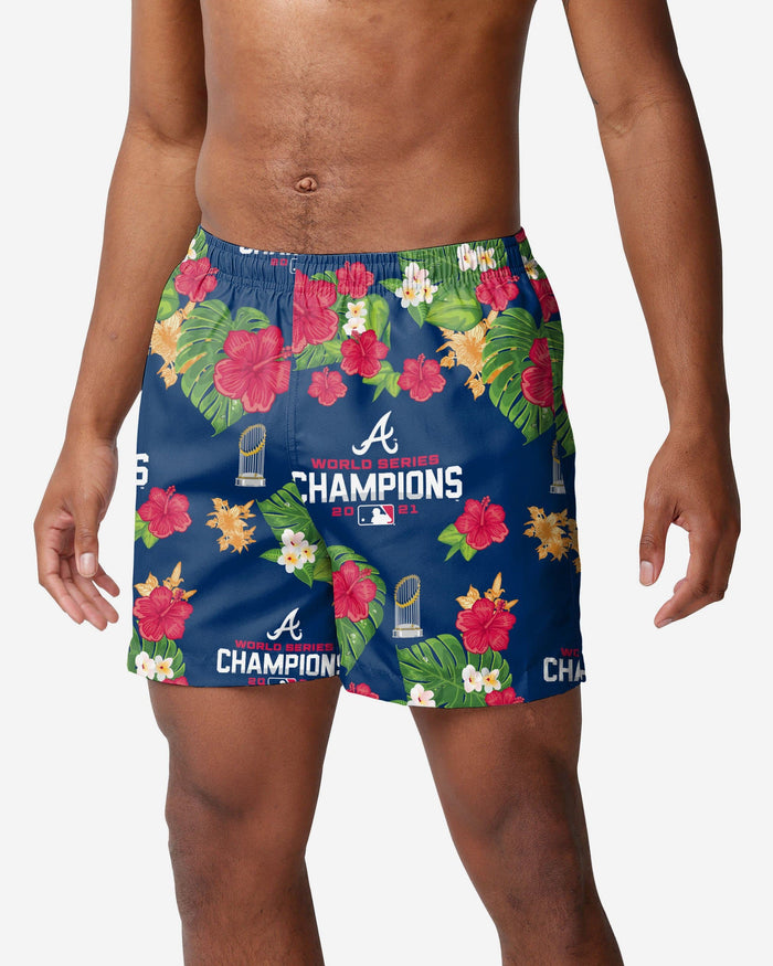 Atlanta Braves 2021 World Series Champions Floral Swimming Trunks FOCO S - FOCO.com