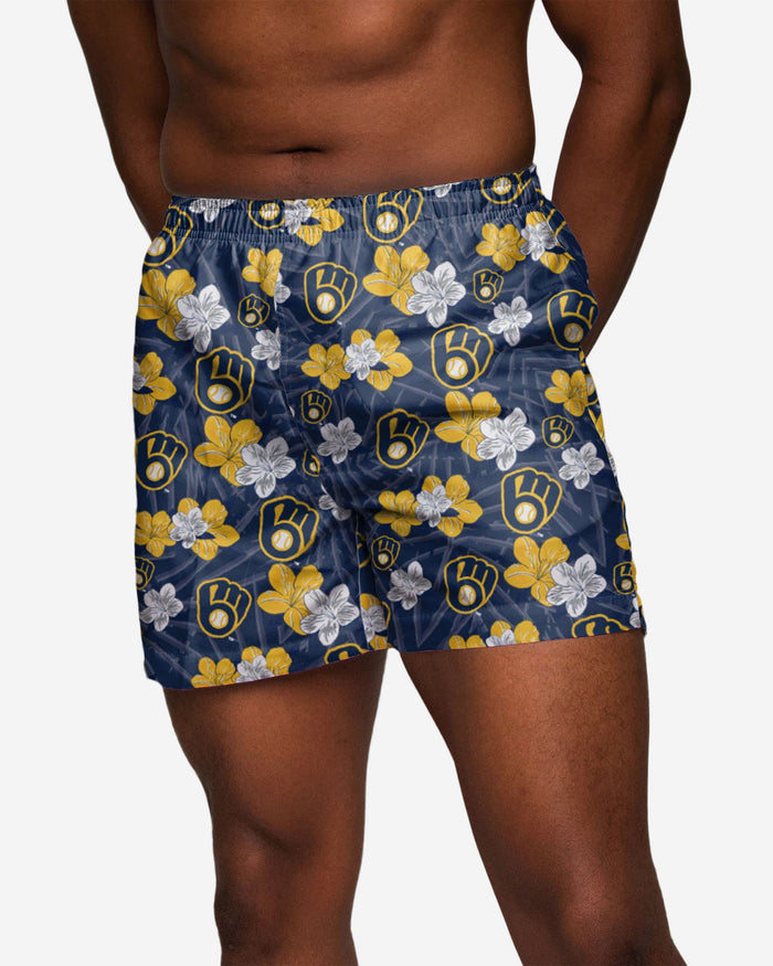 Milwaukee Brewers Hibiscus Swimming Trunks FOCO S - FOCO.com