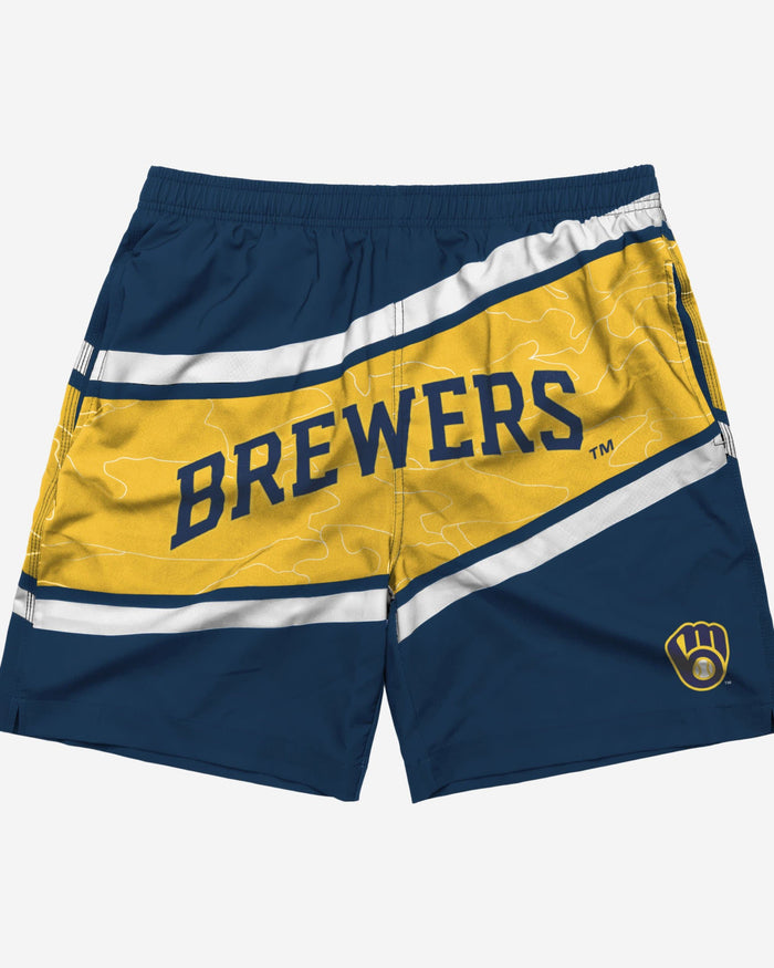 Milwaukee Brewers Big Wordmark Swimming Trunks FOCO - FOCO.com