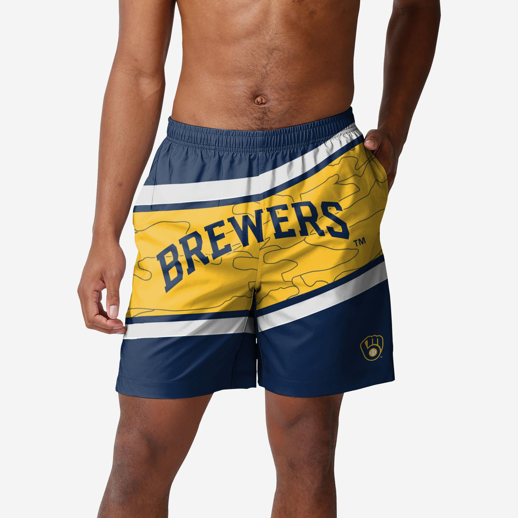 Milwaukee Brewers Big Wordmark Swimming Trunks FOCO S - FOCO.com