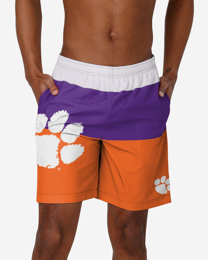 Clemson Tigers 3 Stripe Big Logo Swimming Trunks FOCO S - FOCO.com