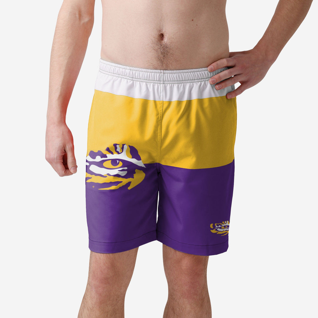 LSU Tigers 3 Stripe Big Logo Swimming Trunks FOCO S - FOCO.com