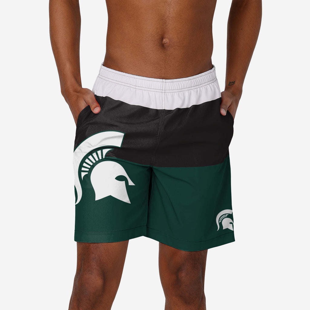 Michigan State Spartans 3 Stripe Big Logo Swimming Trunks FOCO S - FOCO.com