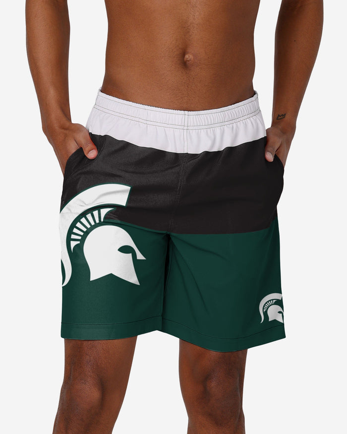 Michigan State Spartans 3 Stripe Big Logo Swimming Trunks FOCO S - FOCO.com