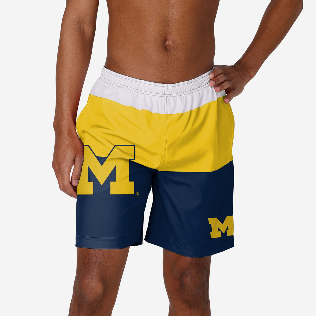 Michigan Wolverines 3 Stripe Big Logo Swimming Trunks FOCO S - FOCO.com