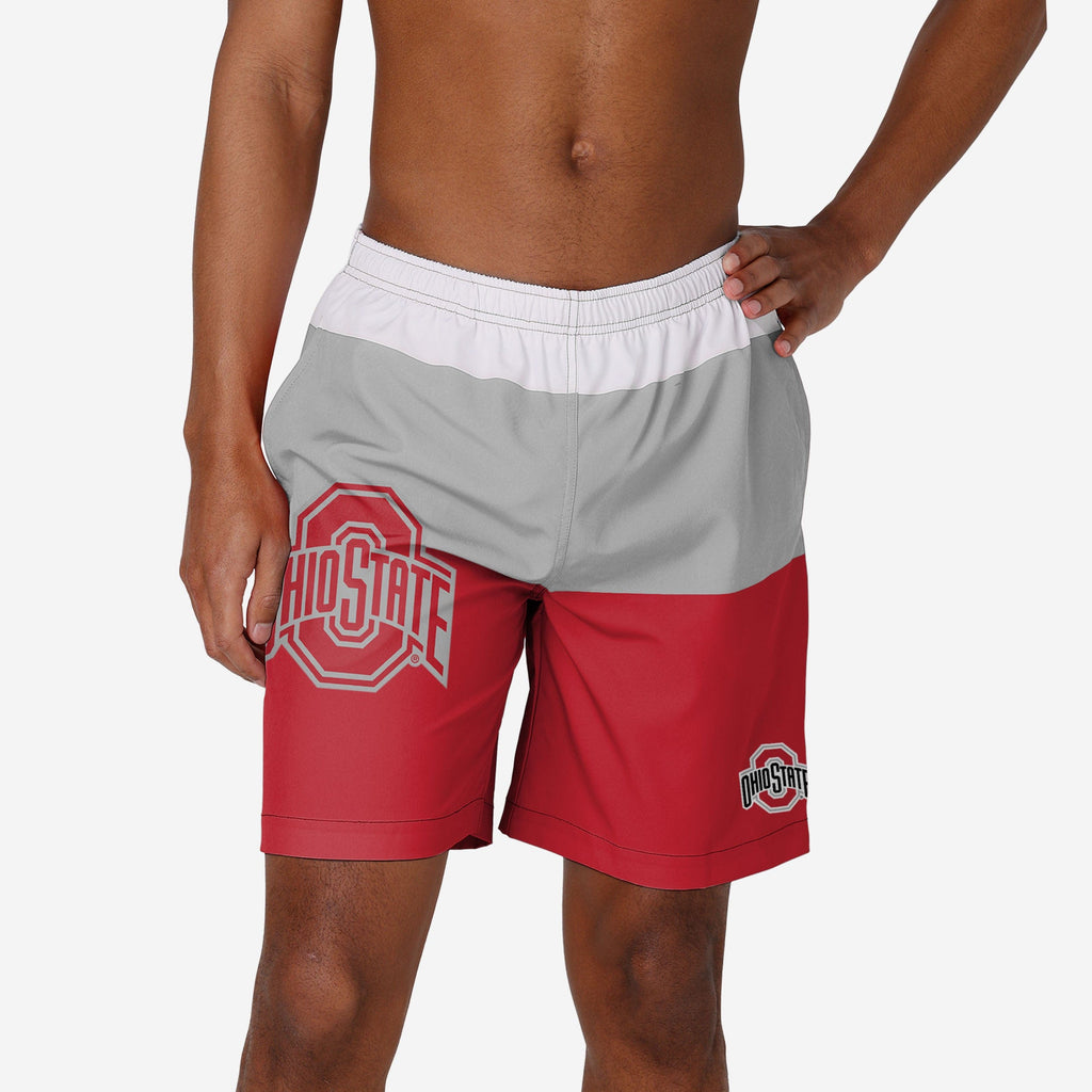 Ohio State Buckeyes 3 Stripe Big Logo Swimming Trunks FOCO S - FOCO.com