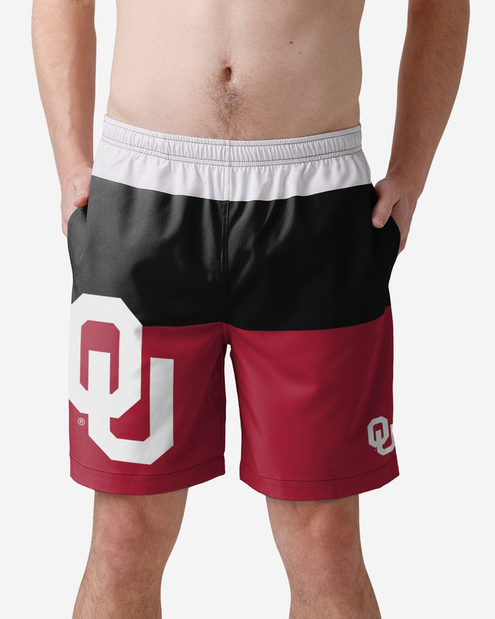 Oklahoma Sooners 3 Stripe Big Logo Swimming Trunks FOCO S - FOCO.com