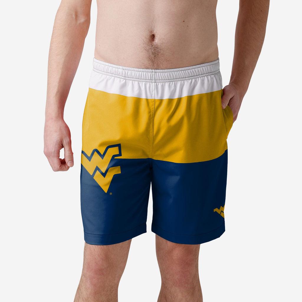 West Virginia Mountaineers 3 Stripe Big Logo Swimming Trunks FOCO S - FOCO.com