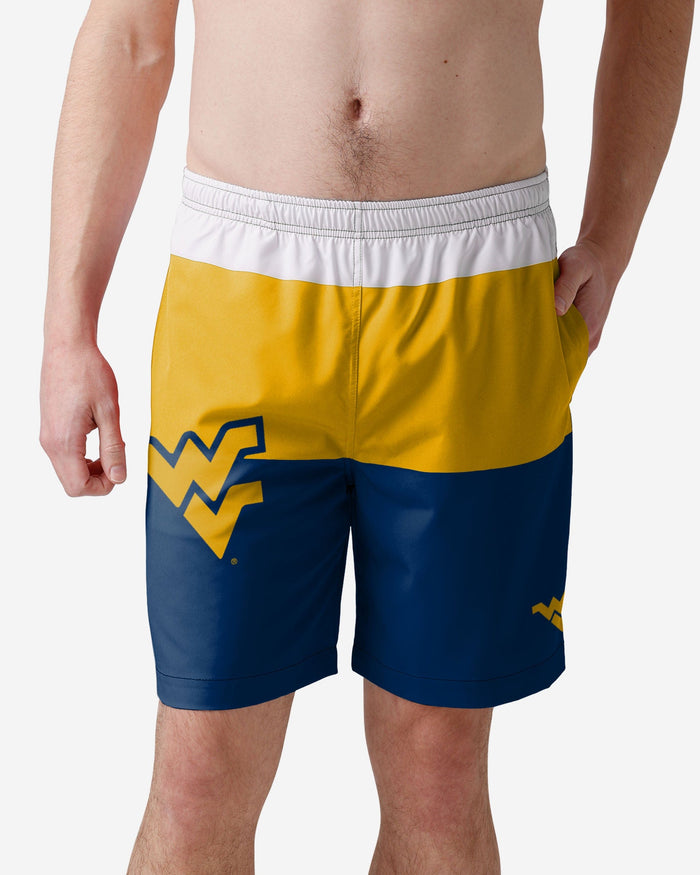 West Virginia Mountaineers 3 Stripe Big Logo Swimming Trunks FOCO S - FOCO.com