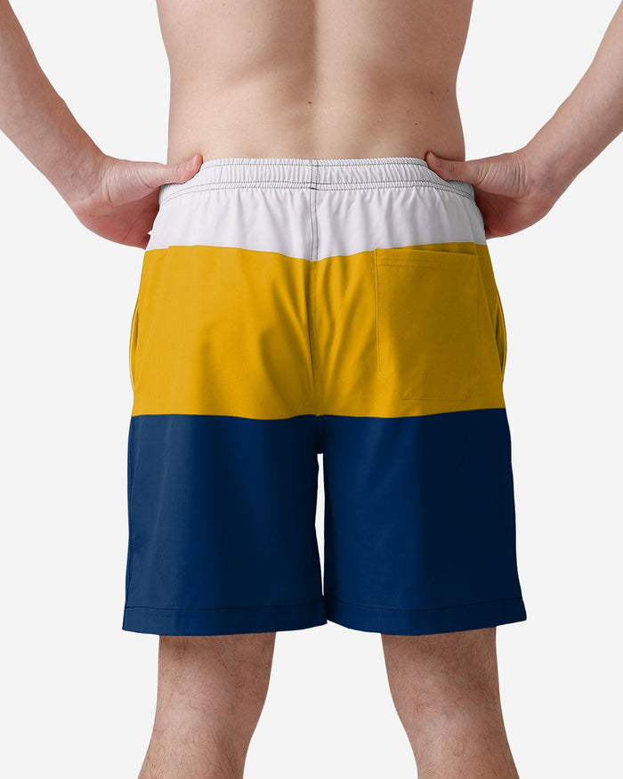 West Virginia Mountaineers 3 Stripe Big Logo Swimming Trunks FOCO - FOCO.com