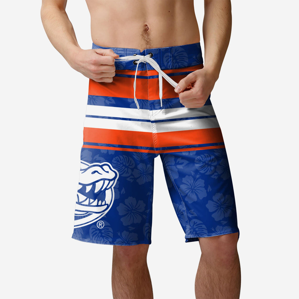 Florida Gators Hibiscus Boardwalk Stripe Boardshorts FOCO S - FOCO.com