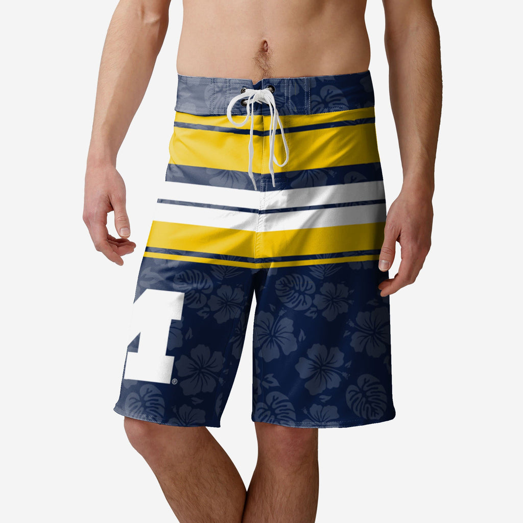 Michigan Wolverines Hibiscus Boardwalk Stripe Boardshorts FOCO S - FOCO.com