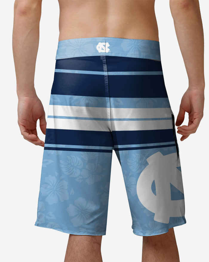 North Carolina Tar Heels Hibiscus Boardwalk Stripe Boardshorts FOCO - FOCO.com