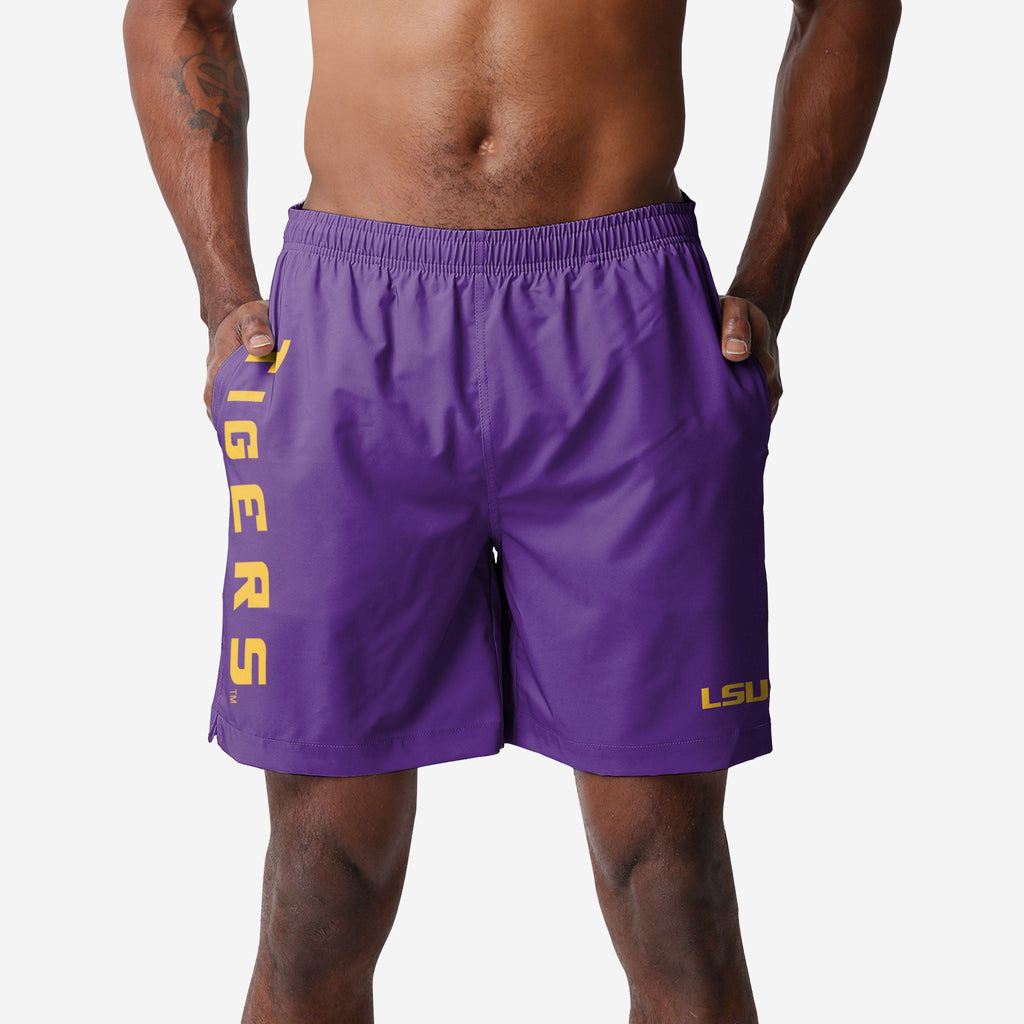 LSU Tigers Solid Wordmark Traditional Swimming Trunks FOCO S - FOCO.com