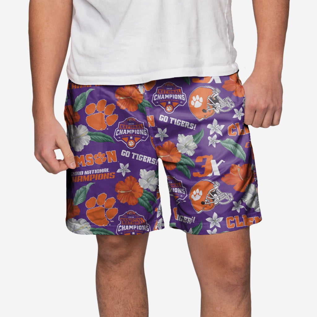 Clemson Tigers 2018 Football National Champions Floral Swimming Trunks FOCO S - FOCO.com