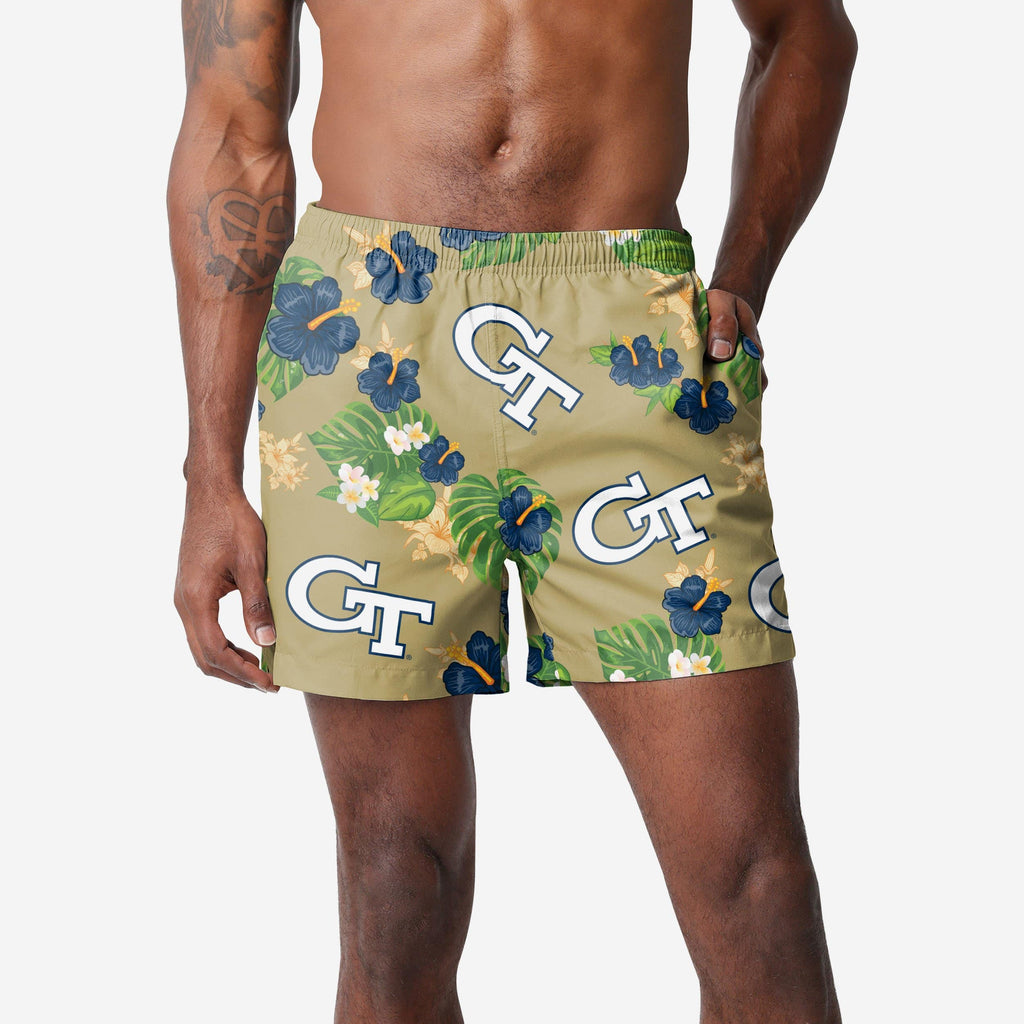 Georgia Tech Yellow Jackets Floral Swimming Trunks FOCO S - FOCO.com