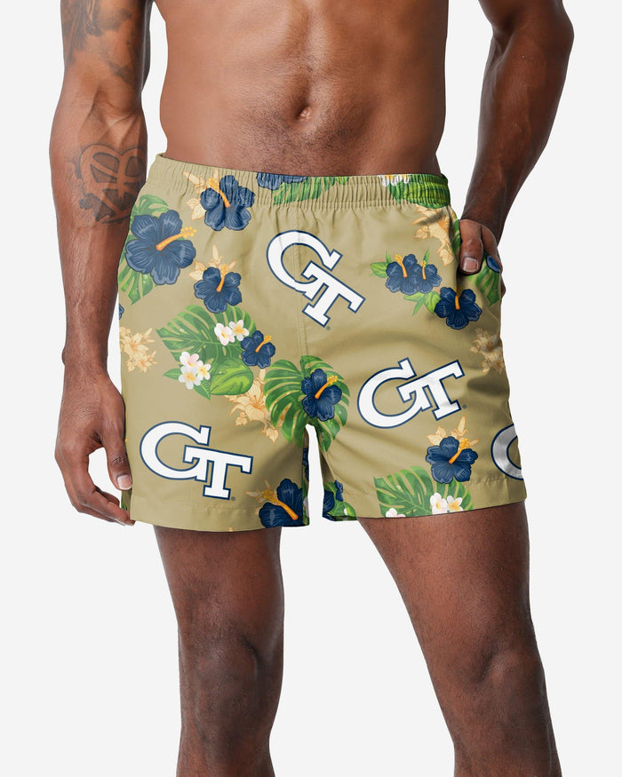 Georgia Tech Yellow Jackets Floral Swimming Trunks FOCO S - FOCO.com