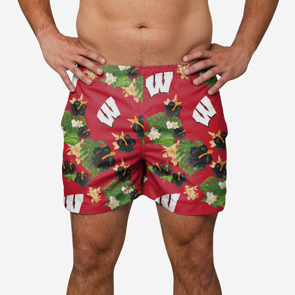 Wisconsin Badgers Floral Swimming Trunks FOCO S - FOCO.com