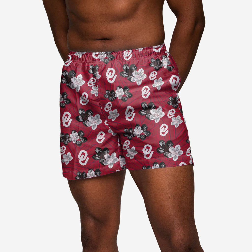 Oklahoma Sooners Hibiscus Swimming Trunks FOCO S - FOCO.com