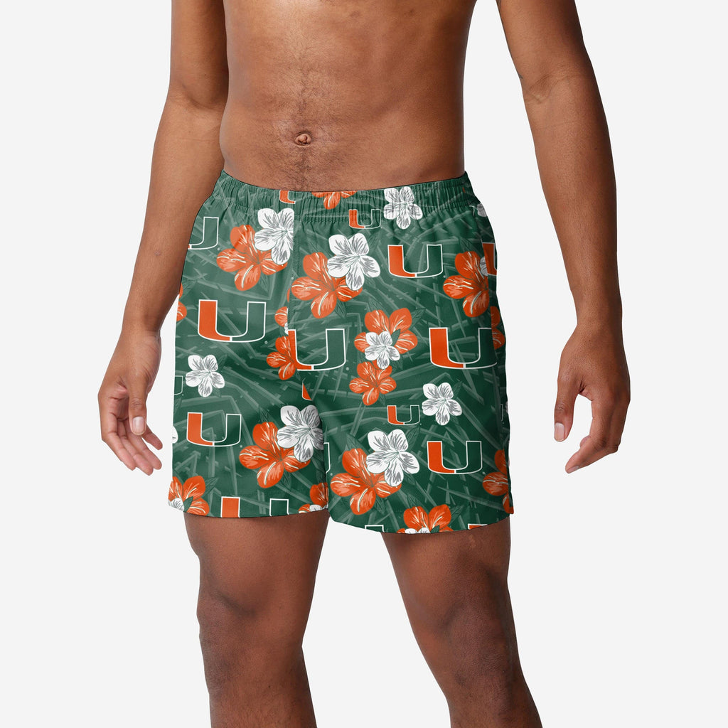 Miami Hurricanes Hibiscus Swimming Trunks FOCO S - FOCO.com