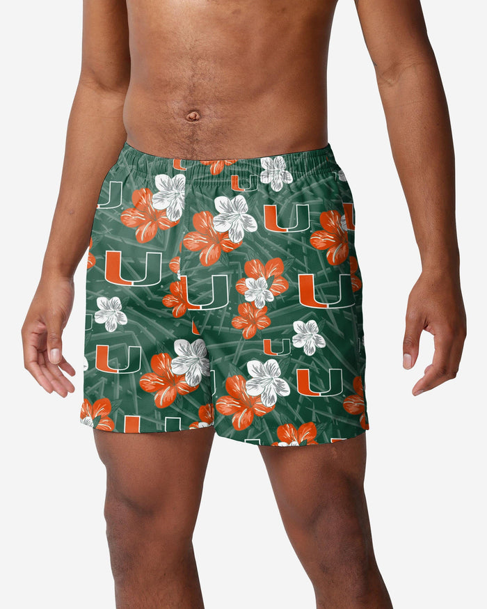 Miami Hurricanes Hibiscus Swimming Trunks FOCO S - FOCO.com