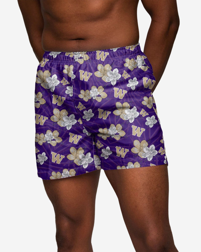 Washington Huskies Hibiscus Swimming Trunks FOCO S - FOCO.com