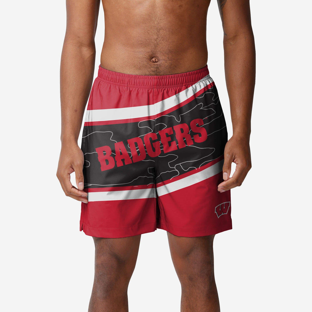 Wisconsin Badgers Big Wordmark Swimming Trunks FOCO S - FOCO.com