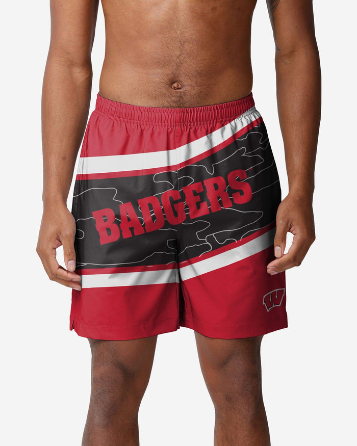 Wisconsin Badgers Big Wordmark Swimming Trunks FOCO S - FOCO.com