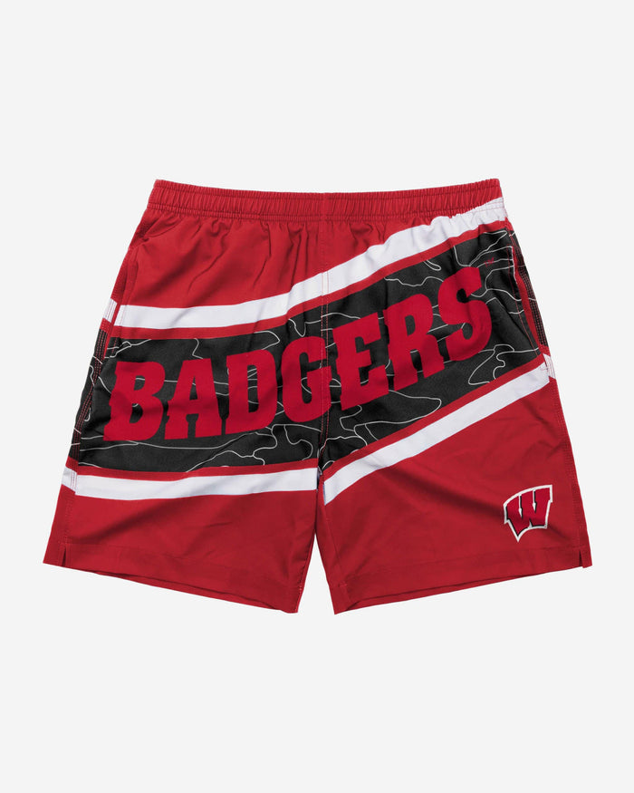 Wisconsin Badgers Big Wordmark Swimming Trunks FOCO - FOCO.com